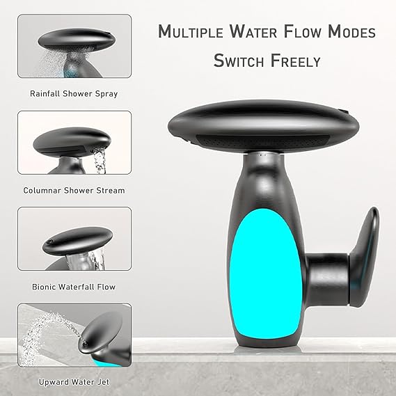 LED Bathroom Faucet with Multicolor Light, 360° Swivel & Pull-Out Spout, 4 Spray Modes, Ceramic Cartridge, 9/16 Inch Connection