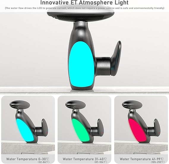 LED Bathroom Faucet with Multicolor Light, 360° Swivel & Pull-Out Spout, 4 Spray Modes, Ceramic Cartridge, 9/16 Inch Connection